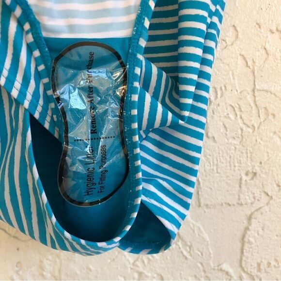 NICOLE MILLER One Piece Stripe Off Shoulder Ruffle Swim Bathing Suit Size 10 - Picture 7 of 9